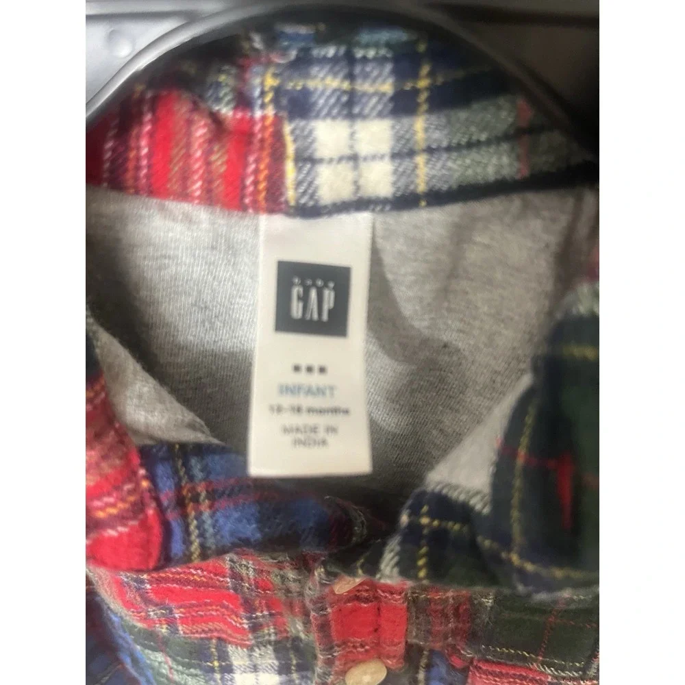 BABY GAP Patchwork Plaid Button Down Size 12 To 18 Months Thick Warm  E75‎